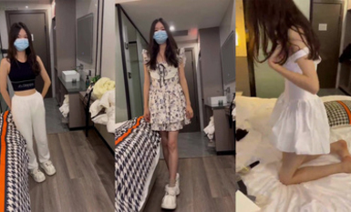 碎花洋裙清純還未開苞的大學生妹子，約拍私密寫真，半推半就被攝影師道具調情，玩弄粉穴(2)